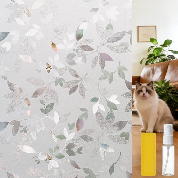 OHTMERU Window Privacy Film Decorative Window Film for Bathroom,Front Door,Home, Static Cling Stained Glass Sticker Opaque Heat Control UV Blocking Non Adhesive 35.4 x 78.7 inches