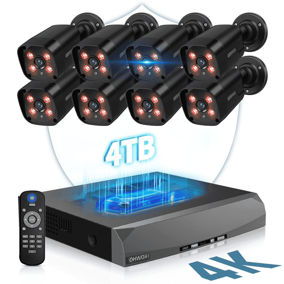 OHWOAI 4K PoE Security Camera System with Two Way Audio, 8 Black Cams ...