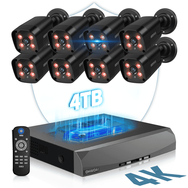 OHWOAI 4K PoE Security Camera System with Two Way Audio, 8 Black Cams ...