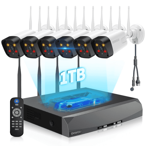 OHWOAI 5MP Wireless Security Camera System with Color Night Vision, 6 Wifi Cameras with 16CH NVR