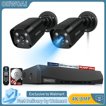 OHWOAI Outdoor CCTV Security Camera System,Black 8.0MP IP Wired Security Cameras,2-Way Audio Home Surveillance Video Equipment