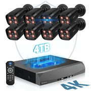 OHWOAI 4K PoE Security Camera System with Two Way Audio, 8 Black Cams, 8CH NVR, 4TB HDD