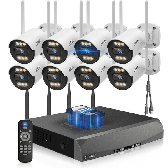 OHWOAI 3MP Wireless Security Camera System, 8 Cameras WiFi Indoor Outdoor, AI Detection, No Subscription