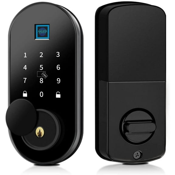 OHWOAI Smart Biometric Electronic Deadbolt, Keyless Entry Door Lock Front Door, Passcode, Touchscreen Keypad, Fingerprint, Card Bluetooth Door Lock, Support Wi-Fi Gateway & Alexa