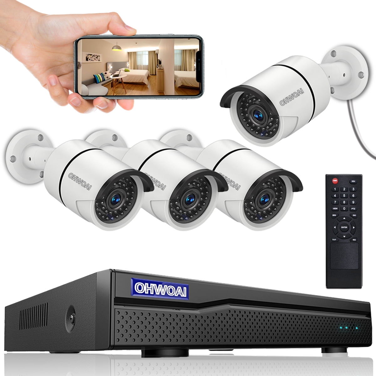 OHWOAI Wired Security Camera System 1080P, 4pcs Wired Home Security Cameras,100FT Super Night Vision