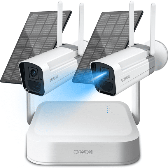 OHWOAI Wireless Solar-Powered Cameras with Dual Antennas,Outdoor Security Camera System,3.0MP 1536P WiFi Home Surveillance Cameras