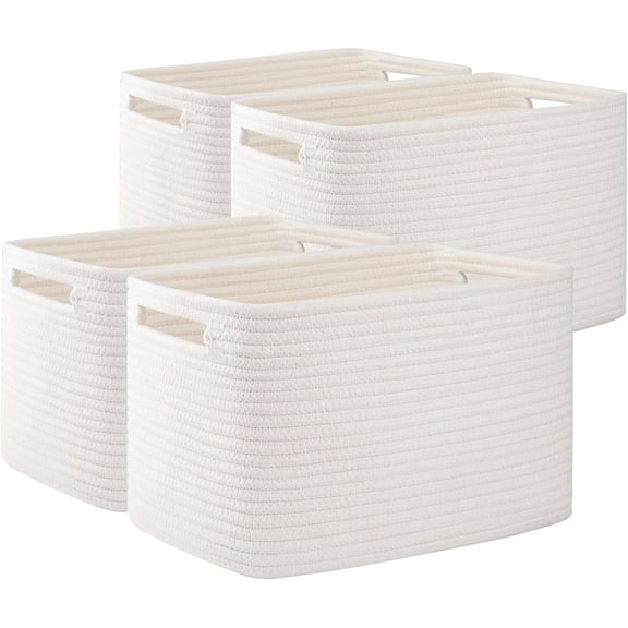 OIAHOMY 4 Pack Storage Baskets for Organizing, Cube Storage Bins for Shelves, Rectangle Storage Baskets With Handles, Woven Baskets for Storage, 12.7''Lx9''Wx7.8''H, Brown
