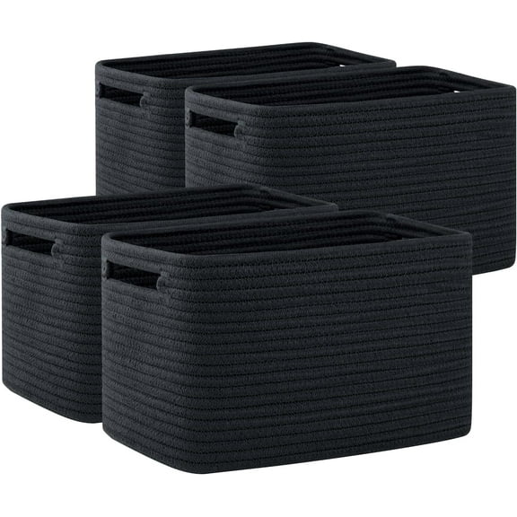 OIAHOMY 4 Pack Storage Baskets for Organizing, Cube Storage Bins for Shelves, Rectangle Storage Baskets With Handles, Woven Baskets for Storage, 12.7''Lx9''Wx7.8''H, Brown