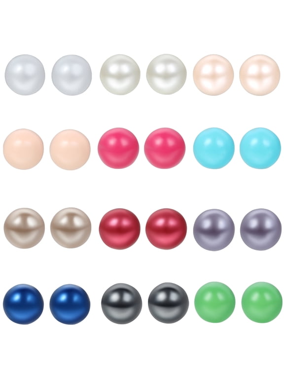 24pcs Stainless Steel Colorful Simulated Pearl Round Ball Stud Earrings Set
