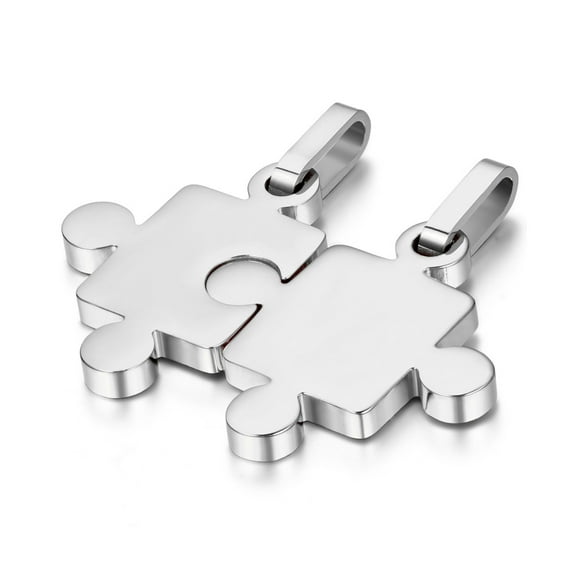 OIDEA 2pcs Stainless Steel Matching Puzzle Pendant Necklaces Set for Men Women-Silver