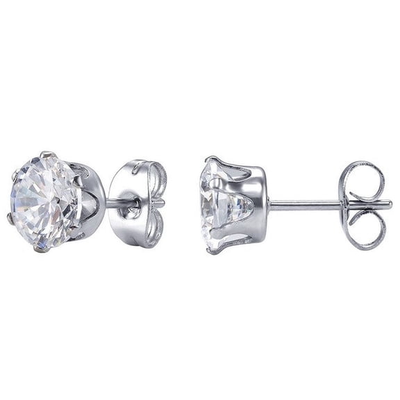 OIDEA 6mm Silver Stainless Steel Shiny Cubic Zirconia Stud Earrings for Men Women