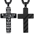 thumbnail image 1 of OIDEA Black American Flag Patriotic Cross Necklace Bible Verse Pendant Necklace Chain Jewelry Gifts Stainless Steel - Be Strong, 1 of 5