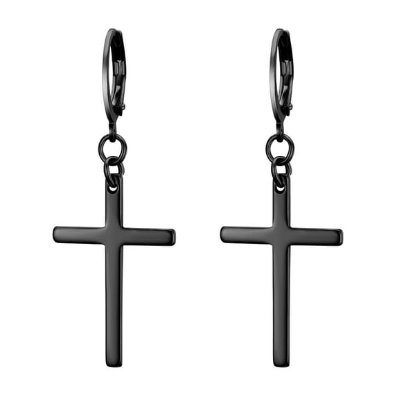 OIDEA Black Punk Cross Earrings Stainless Steel Dangle Hoops for Easter Christmas Halloween