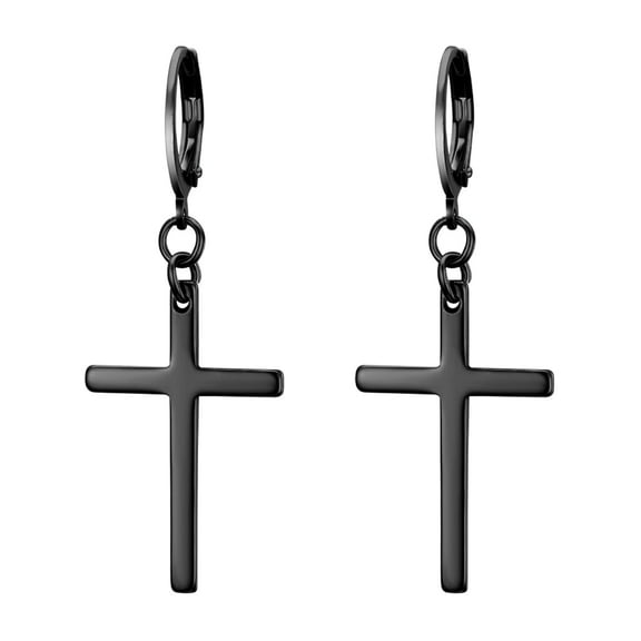OIDEA Black Punk Cross Earrings Stainless Steel Dangle Hoops for Easter Christmas Halloween