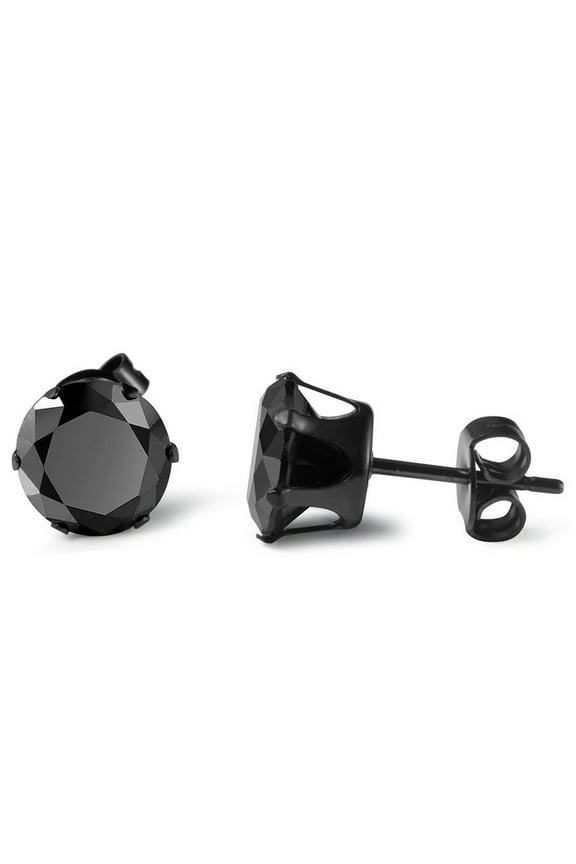 Black Stainless Steel Black Y2K Punk Shiny Cubic Zirconia Stud Earrings 6mm for Men Women