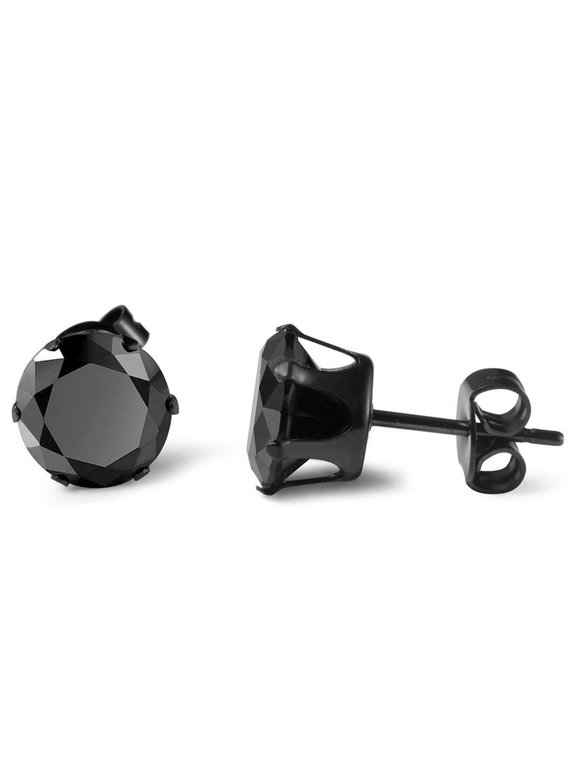 Black Stainless Steel Black Y2K Punk Shiny Cubic Zirconia Stud Earrings 6mm for Men Women