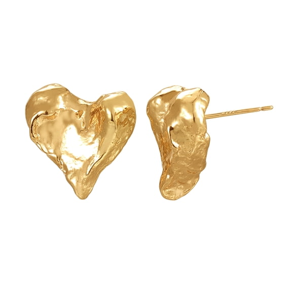 OIDEA Chunky Heart Earrings for Women, Gold Tone Hammered Hypoallergenic Statement Love Stud Earrings for Everyday Wear, Dates and Valentines Day