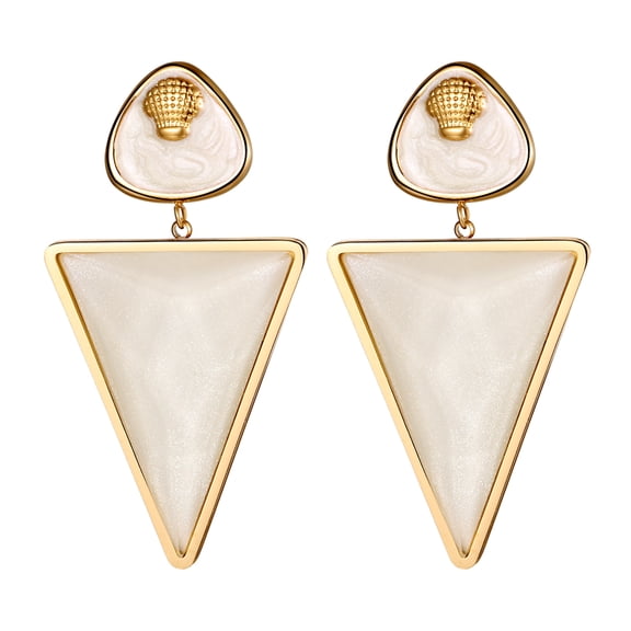 OIDEA Geometric Enamel Triangle Earrings for Women, Boho Preppy Stainless Steel Acrylic Shell Dangle Drop Earrings for Everyday Wear