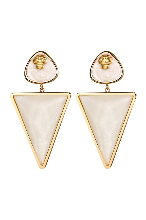 Geometric Enamel Triangle Earrings for Women, Boho Preppy Stainless Steel Acrylic Shell Dangle Drop Earrings for Everyday Wear