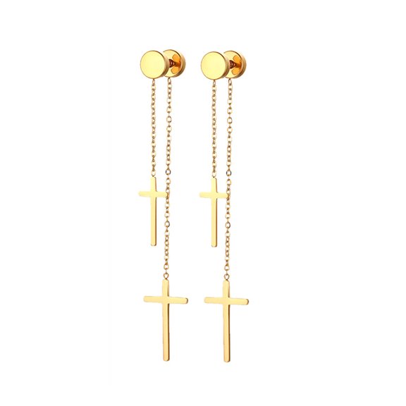 OIDEA Gold Double Cross Tassel Chain Earrings for Men Women