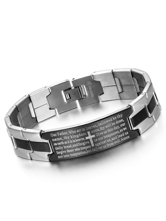 Men's Stainless Steel Cross English Bible Lords Prayer Bracelet Wrist for Easter Gifts