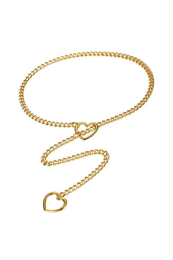 Punk Heart O-ring Slip Chain Choker Necklace, Gold Stainless Steel Y-Necklace for Women Halloween