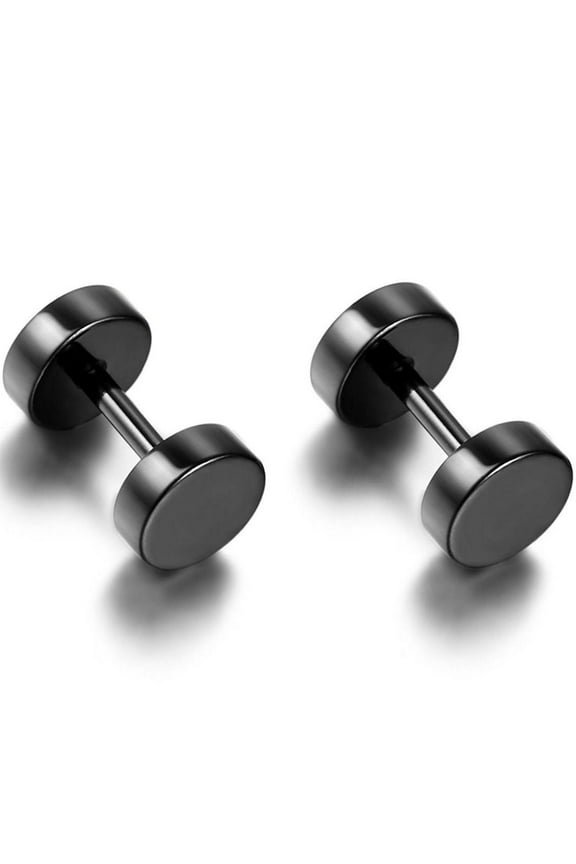 Stainless Steel 7mm Black Tapers Cheater Faux Fake Ear Plugs Gauges Stud Earrings