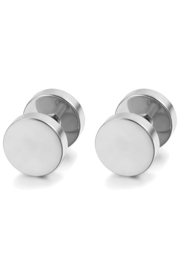 Stainless Steel 8mm Polished Tapers Cheater Faux Fake Ear Plugs Gauges Stud Earrings-Silver
