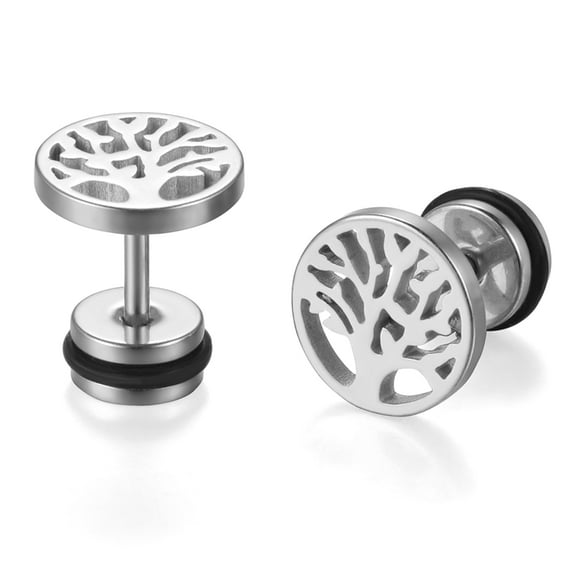 OIDEA Stainless Steel Hollow Tree of Life Stud Earrings for Men Women-Silver