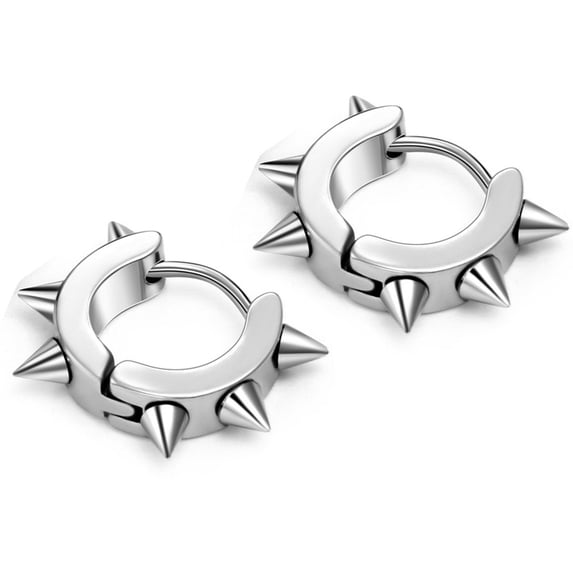 OIDEA Stainless Steel Spiked Huggie Hoop Piercing Earrings Rivet Ear Studs-Silver