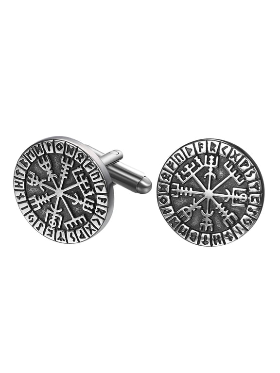 Viking Compass Cuff Links Silver Stainless Steel Tuxedo Shirt CuffLink Jewelry Gift for Men Father Husband or Son