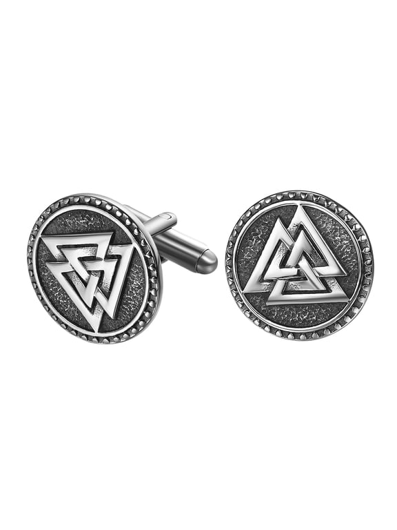 Viking Valknut Cuff Links Silver Stainless Steel Tuxedo Shirt CuffLink Jewelry Gift for Men Father Husband or Son