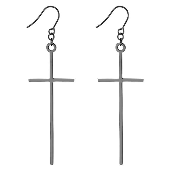 OIDEA Vintage Large Cross Dangle Earrings Stainless Steel Hook Earrings for Women Men, Black
