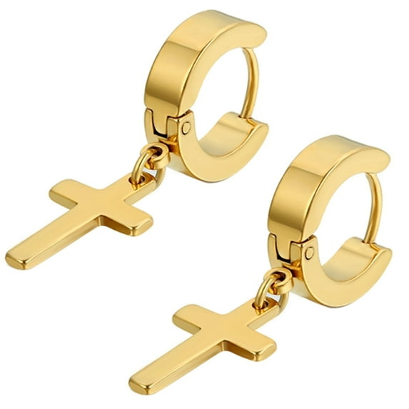 OIDEA Vintage Gold Stainless Steel Cross Dangle Hoop Earrings for Women Men