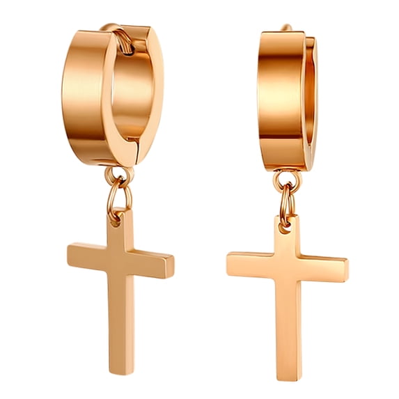 OIDEA Vintage Stainless Steel Hinged Huggie Cross Dangle Hoop Earrings-Rosegold