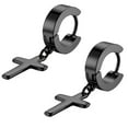 thumbnail image 1 of OIDEA Vintage Stainless Steel Hinged Huggie Cross Dangle Hoop Earrings for Women Men-Black, 1 of 5