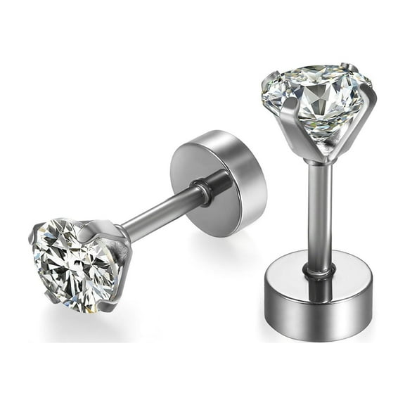 OIDEA White Stainless Steel Shiny Cubic Zirconia Stud Earrings 6mm Screw Back Studs for Women Men