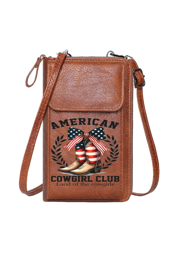 Crossbody Bags for Women Cell Phone Wallet Purses Western Themes Cowgirl American Flag Perfect for Printed Present Romantic Gifts for Wife Girlfriend