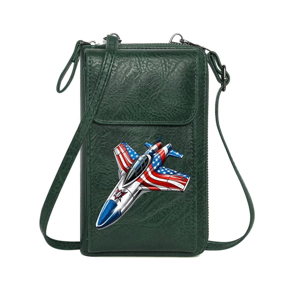 OIDERY Crossbody Bags for Women Women Leather Crossbody Purse digital illustration fighter jet patriotic theme Christmas Holiday Present Graduation Student