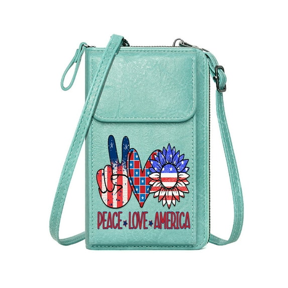 OIDERY Cell Phone Purse with Zipper Women ID Credit Card Case American flag Red white blue Patriotic Suitable for Daily Gifting Christmas Holiday Present