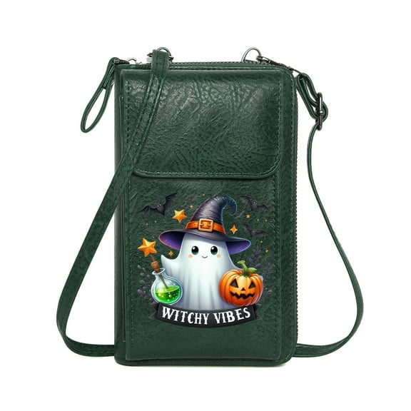 OIDERY Women’s RFID Clutch Purse Women Leather Crossbody Purse Bat Haunted Halloween Pumpkin Ghost Cemetery Witch  Skeleton Personalized Gifts for Girlfriend Friends Classic Outfit