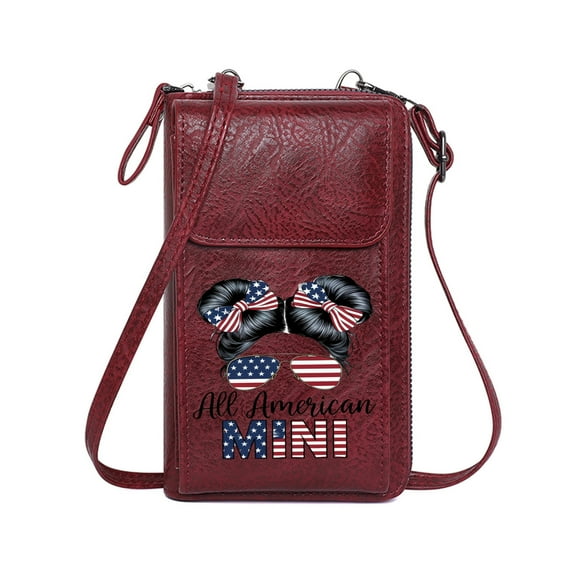 OIDERY PU Leather Phone Purse Women's Clutch Purse American Flag Pattern MINI Branding Stylized Graphic Design Leather Purse for Lover Suitable for Everyday Use