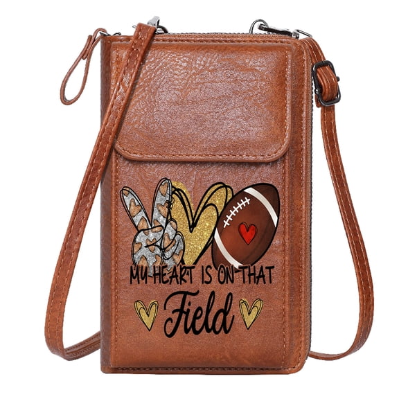 OIDERY PU Leather Phone Purse Women's Clutch Purse American football Whimsical theme Gold glitter hearts Travel Rfid Safe Adjustable Strap