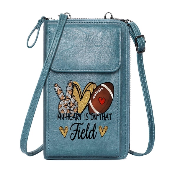 OIDERY PU Leather Phone Purse Women's Clutch Purse American football Whimsical theme Gold glitter hearts Travel Rfid Safe Adjustable Strap