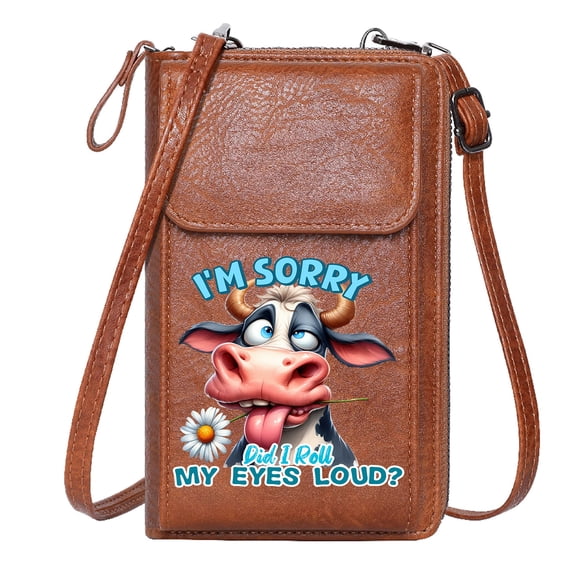 OIDERY Personalized Leather Cell Phone Wallet Card Wallets Purse Cartoon cow Apology text Black background Suitable for Everyday Use Romantic Gifts for Wife Girlfriend