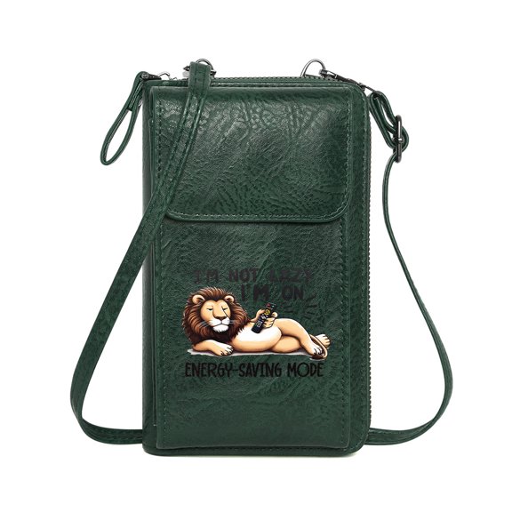 OIDERY Personalized Leather Cell Phone Wallet Crossbody Bags for Women Cartoon Lion Relaxed Posture Energy-saving Mode Suitable for Everyday Use Travel Rfid Safe