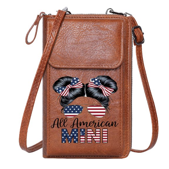 OIDERY PU Leather Phone Purse Women's Clutch Purse American Flag Pattern MINI Branding Stylized Graphic Design Leather Purse for Lover Suitable for Everyday Use