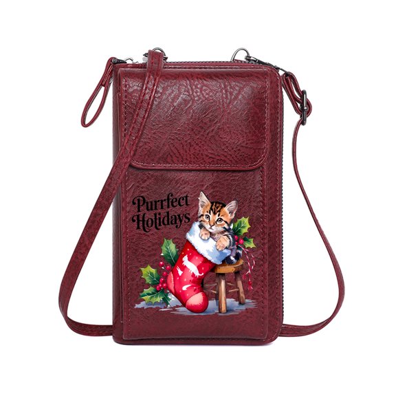 OIDERY Small Shoulder Bag Personalized Small Bags with Pocket festive decorations Christmas stocking kitten Cute Stylish Elegant Accessory PU Leather Phone Bags