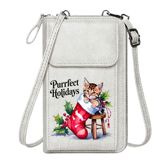 OIDERY Small Shoulder Bag Personalized Small Bags with Pocket festive decorations Christmas stocking kitten Cute Stylish Elegant Accessory PU Leather Phone Bags