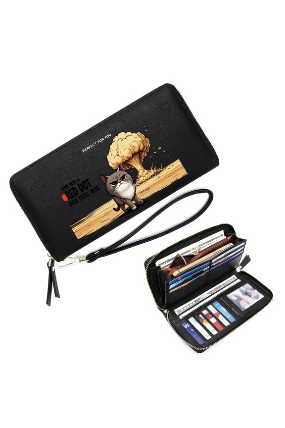 Ultral-thin Long Wallet for Women RFID Blocking Wallet for Women Atomic Bomb Explosion Grumpy Cat Dark Contrast Large Capacity Zip Around Eyecatching Accessory